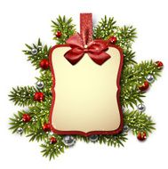 Paper gift card over spruce twigs