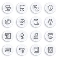 Home appliances flat contour icons on white buttons