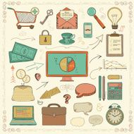 Vector Business Vintage Colorful Hand Sketched Icons