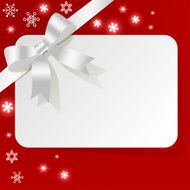 Gift Card with white ribbon on turquoise background snowflakes