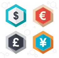 Dollar Euro Pound and Yen currency icons N7