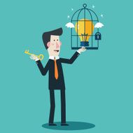 Businessman locks idea in cage frees from cage N2