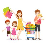 Family Shopping and Gift Box in Cart N2