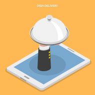 Dish delivery flat isometric vector illustration N2