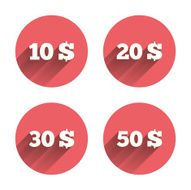Money in Dollars icons Ten twenty fifty USD N7