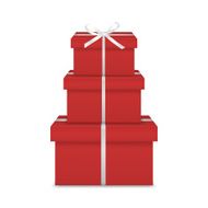 Stack of three realistic red gift boxes with white ribbon N2