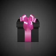 Black square gift box with pink ribbon and bow