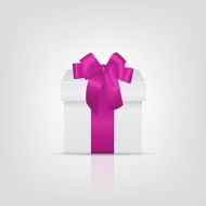 White square gift box with blue ribbon and bow