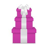 Stack of three realistic pink gift boxes with white ribbon N4