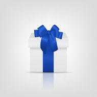 White square gift box with blue ribbon and bow N2