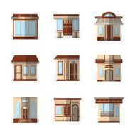 Storefronts flat color vector icons