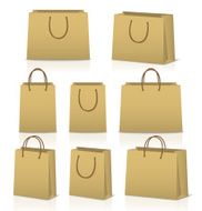 Blank paper shopping bags set isolated on white with reflection