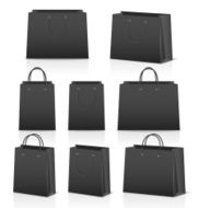 Blank paper shopping bags set isolated on white with reflection N2