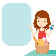 Girl showing product with speech bubble