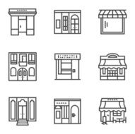 Building facade simple line vector icons