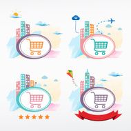 Shopping trolley icon city background