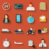 Set of flat color icons with shadows Concept for delivery