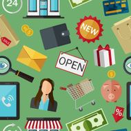 Seamless pattern with flat color icons Concept for online store