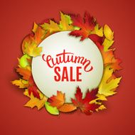 Autumn sale price tag label advertising with colorful autumn leaves