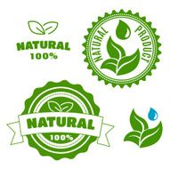 Natural product labels with leaves and drops N2