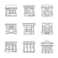 Store and shops line vector icons set