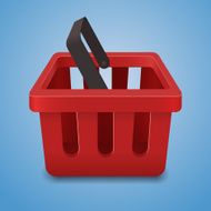 Shopping basket vector icon on blue background