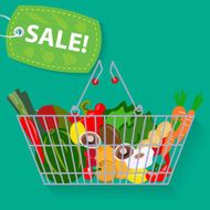 Supermarket basket of vegetables sale vector