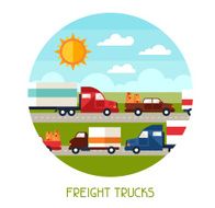 Freight trucks transport background in flat design style