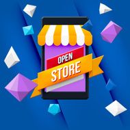 Online shopping concept with blue background