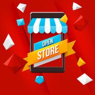 Online shopping concept with red background