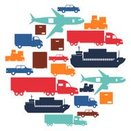 Freight cargo transport icons background in flat design style N2