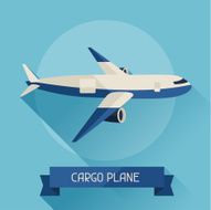 Cargo plane icon on background in flat design style