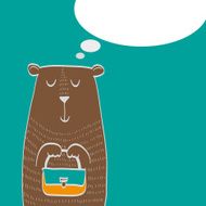 Cute bear with bag in his paws dreams of shopping