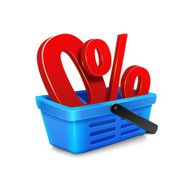 vector shopping cart with a "zero percent" within the basket