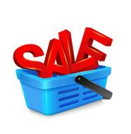 vector shopping cart with big bulky red letters "sale"