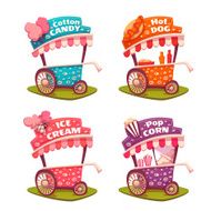 Set of fast food carts Icecream cotton candy pop corn