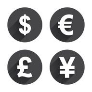 Dollar Euro Pound and Yen currency icons N8