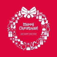 Christmas wreath collected of shopping icons Red background Flat style