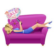 Pretty woman search sale in internet Vector illustration N2