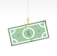 Dollar bill hooked on a fishing hook Business trap concept