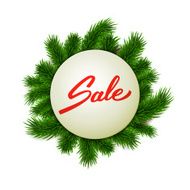 Christmas sale label on fir background hand lettered text