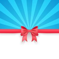 Blue beam background with cute red gift bow and ribbon N2