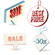 Sales tags with percents discount tied on the ribbon N2