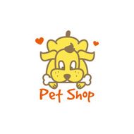 Vector cartoon yellow dog with bone logotype Pet shop logo