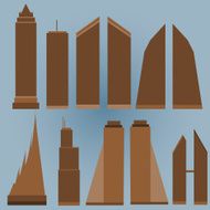 Set of Skyscraper Shapes With Blue Background