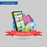 Online shopping concept on mobile phone with app menu