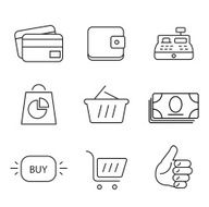 Shopping 9 thin icons set N2