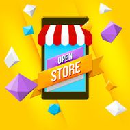 Online shopping concept with yellow background