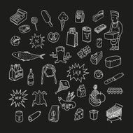 Hand drawn collection of supermarket symbols Food drinks bakery Chalkboard N2