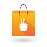 Orange shopping bag icon with a victory hand